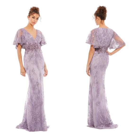 NWT MAC DUGGAL 67493 Vintage Lilac Lace Sequin Flutter Sleeve Evening Gown - Picture 12 of 12
